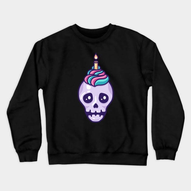 Skull with icing and birthday candle Crewneck Sweatshirt by Sugar & Bones